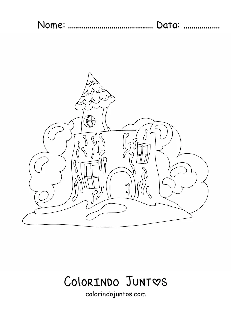 Desenho para colorir de uma casa assombrada abandonada