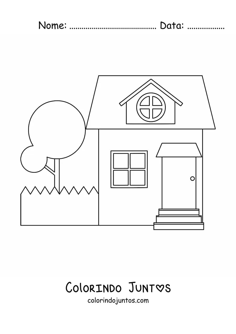 Desenho para colorir de uma casa simples com um pátio