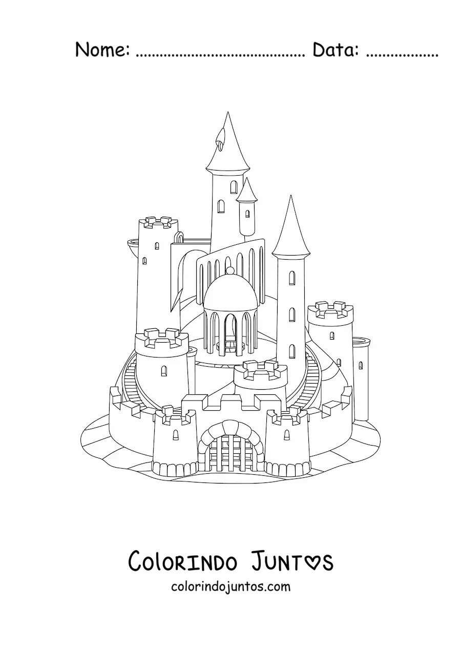 Desenho para colorir de um castelo medieval