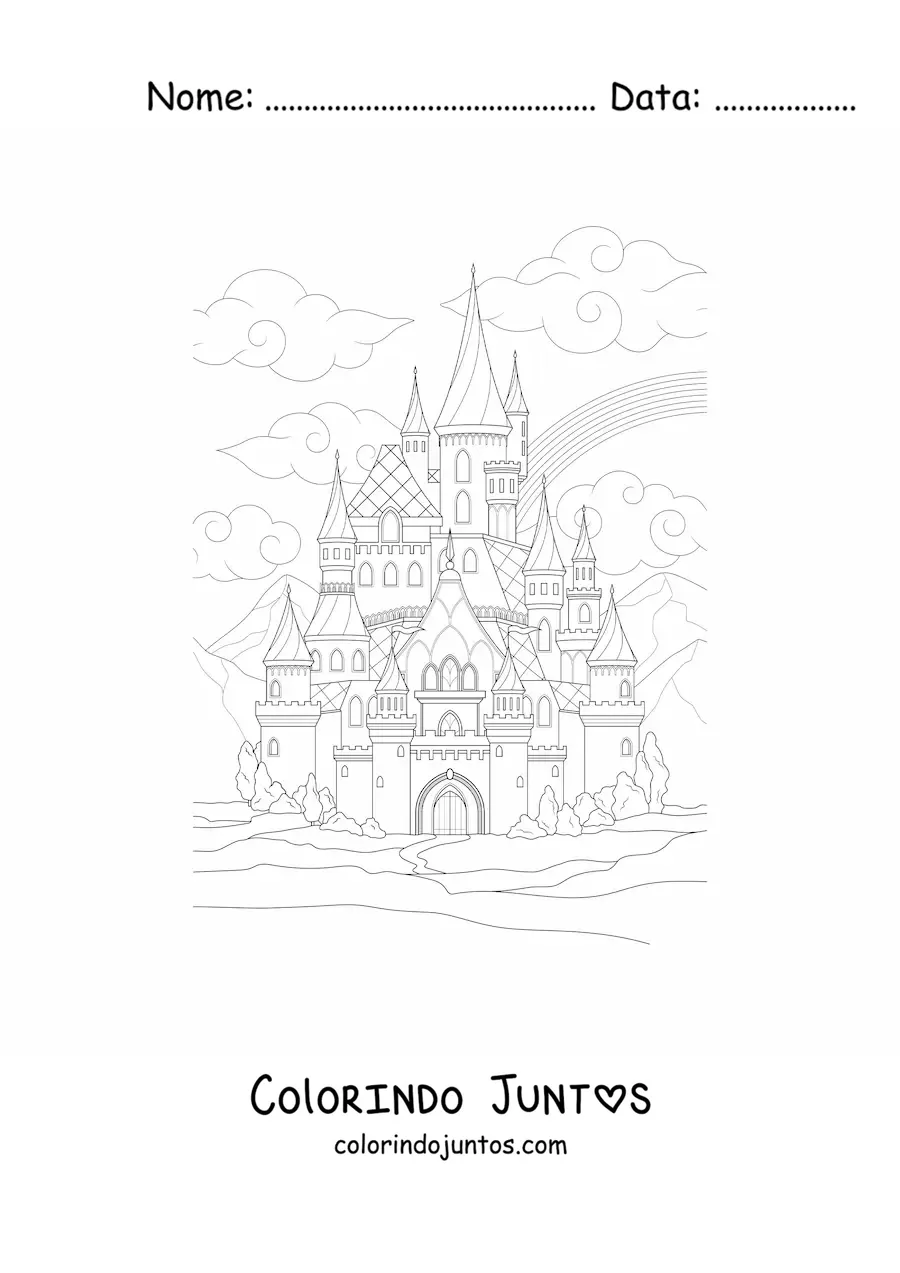 Desenho para colorir de um castelo de conto de fadas