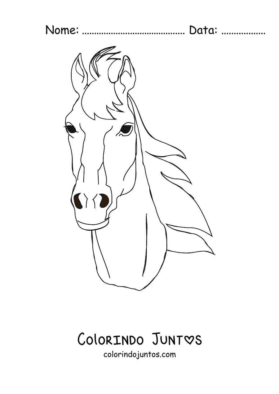 Desenho para colorir de uma cabeça de cavalo olhando de frente
