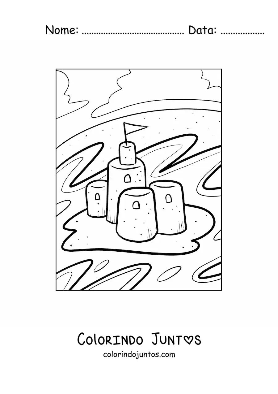 Desenho para colorir das torres de um castelo de areia