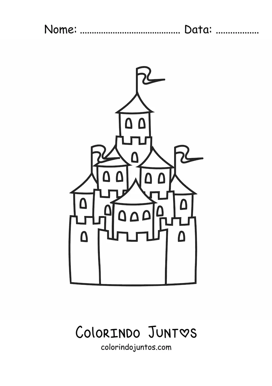 Desenho para colorir de um castelo com muitas torres