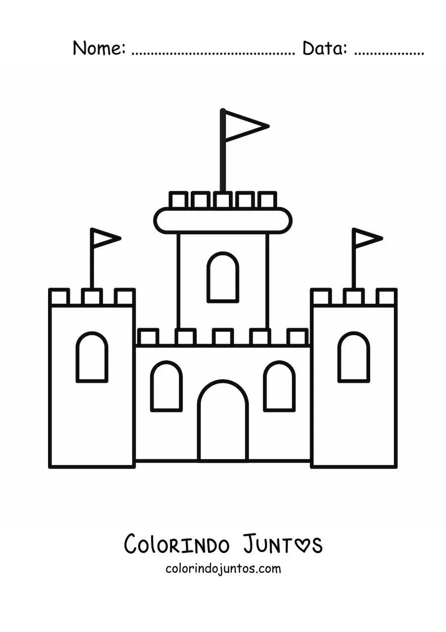 Desenho para colorir de um castelo simples de três torres