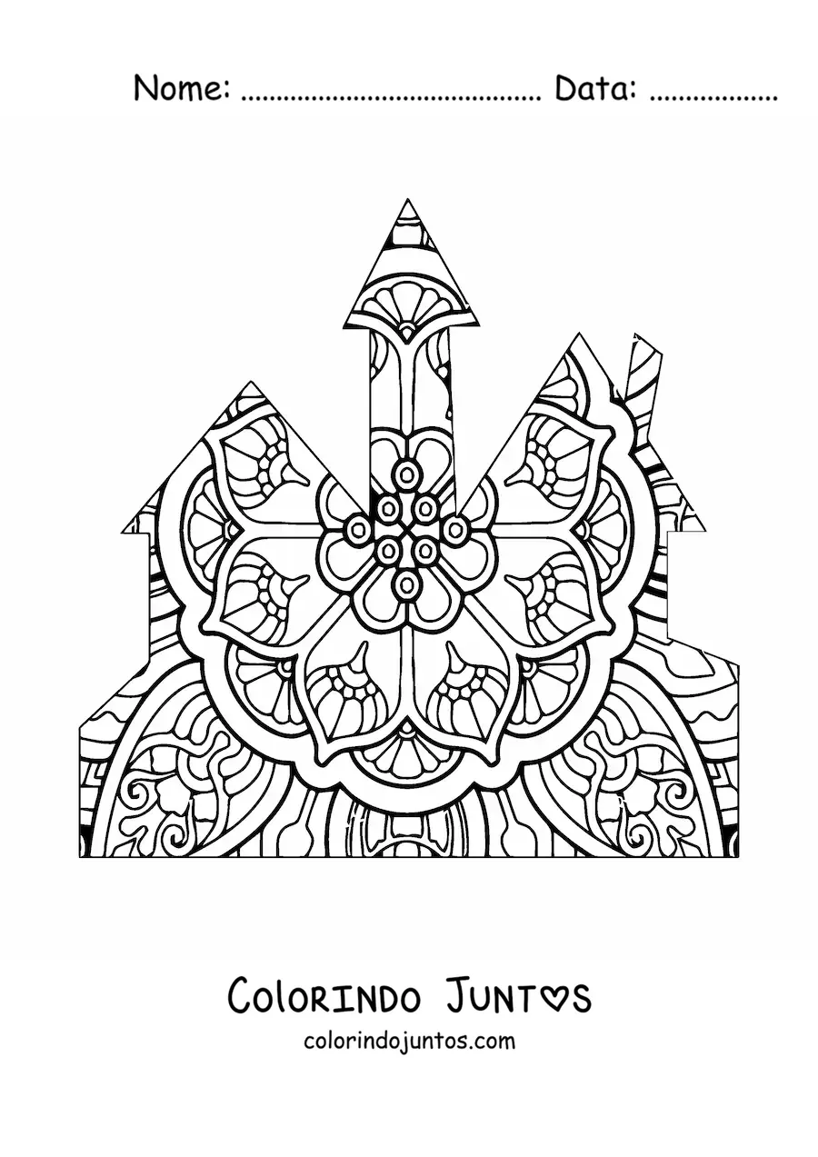 Desenho para colorir de um castelo de mandala