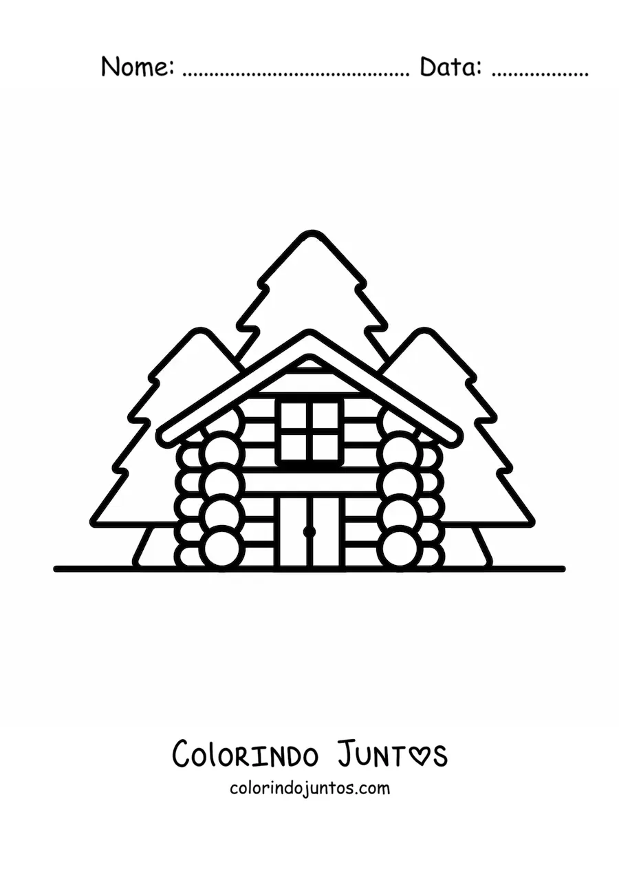 Desenho para colorir de uma cabana na floresta