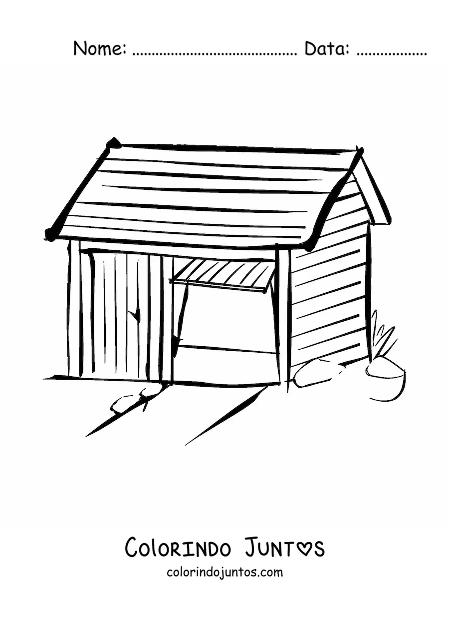 Desenho para colorir de uma cabana construída com madeira