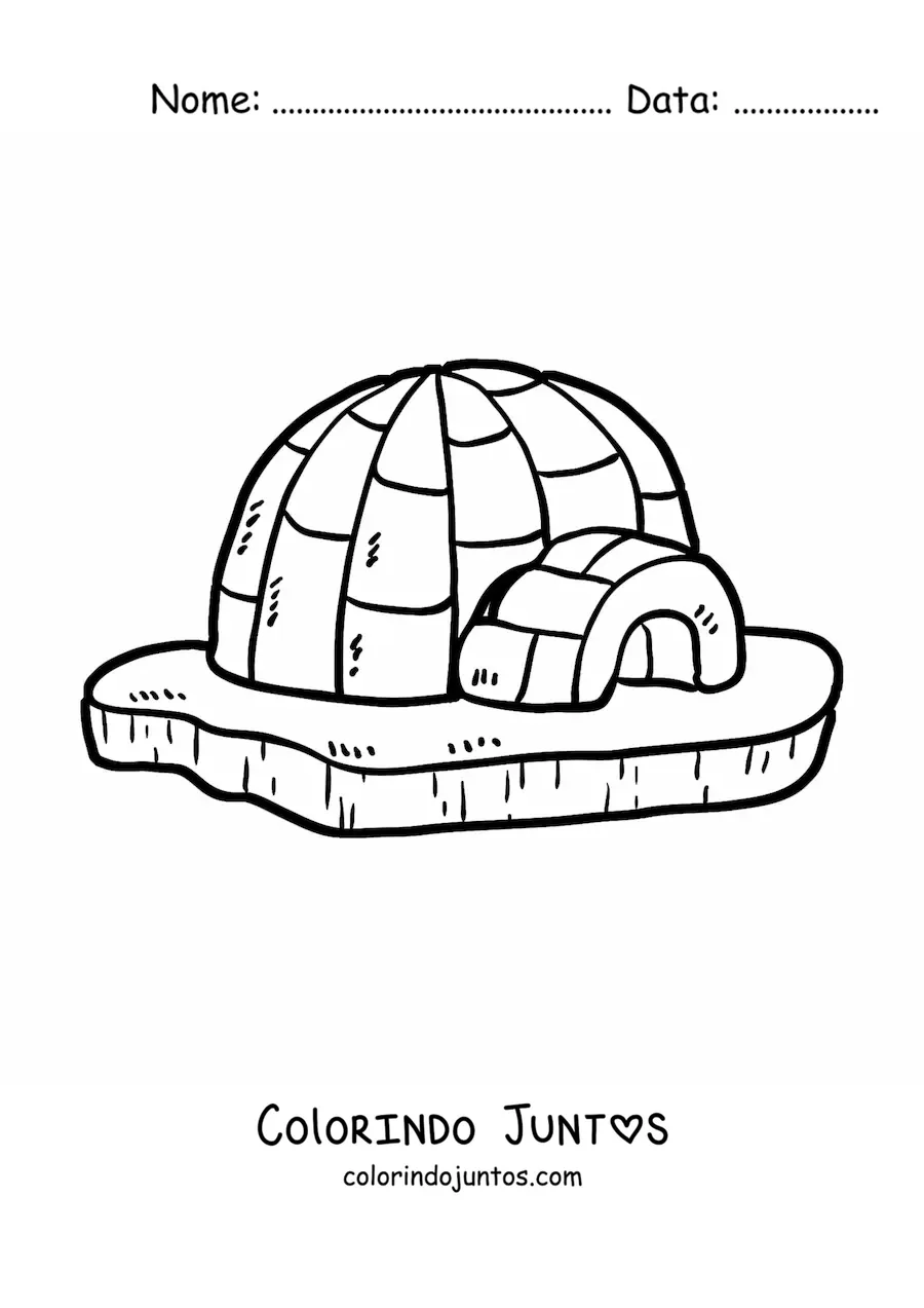 Desenho para colorir de um iglu no gelo