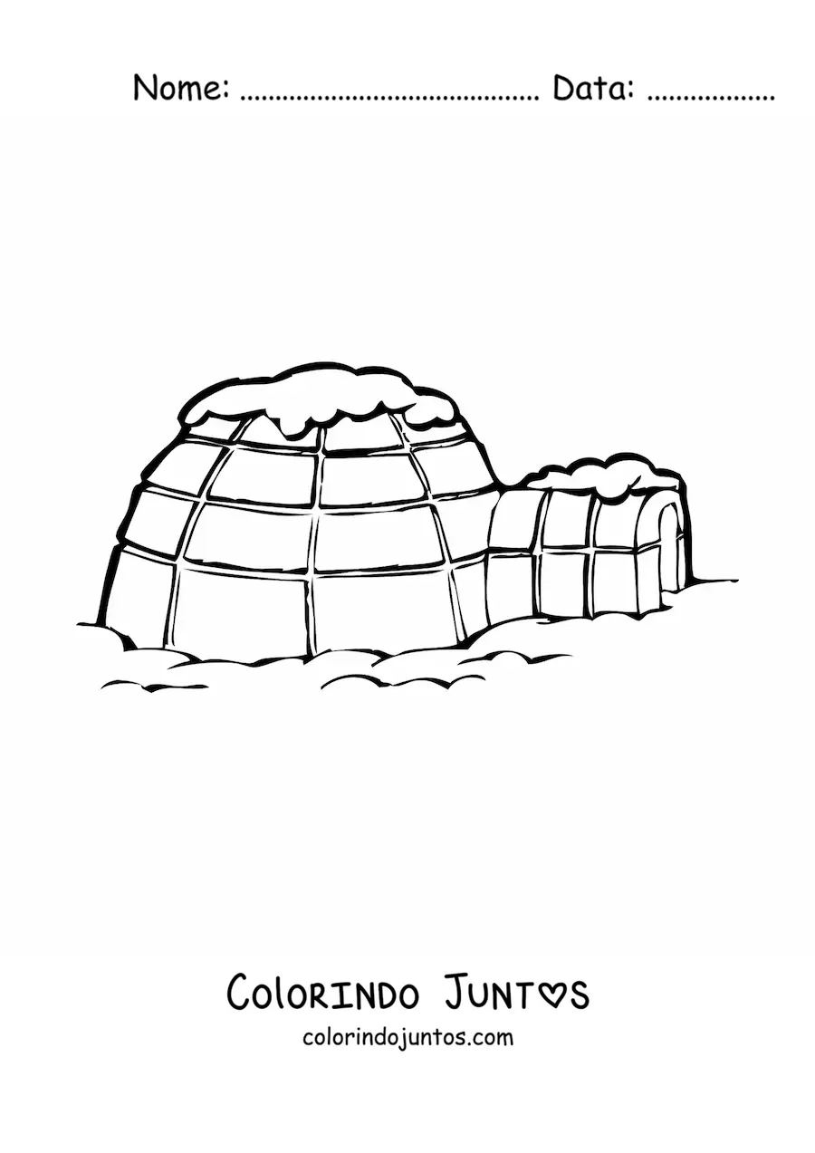 Desenho para colorir de um iglu na neve