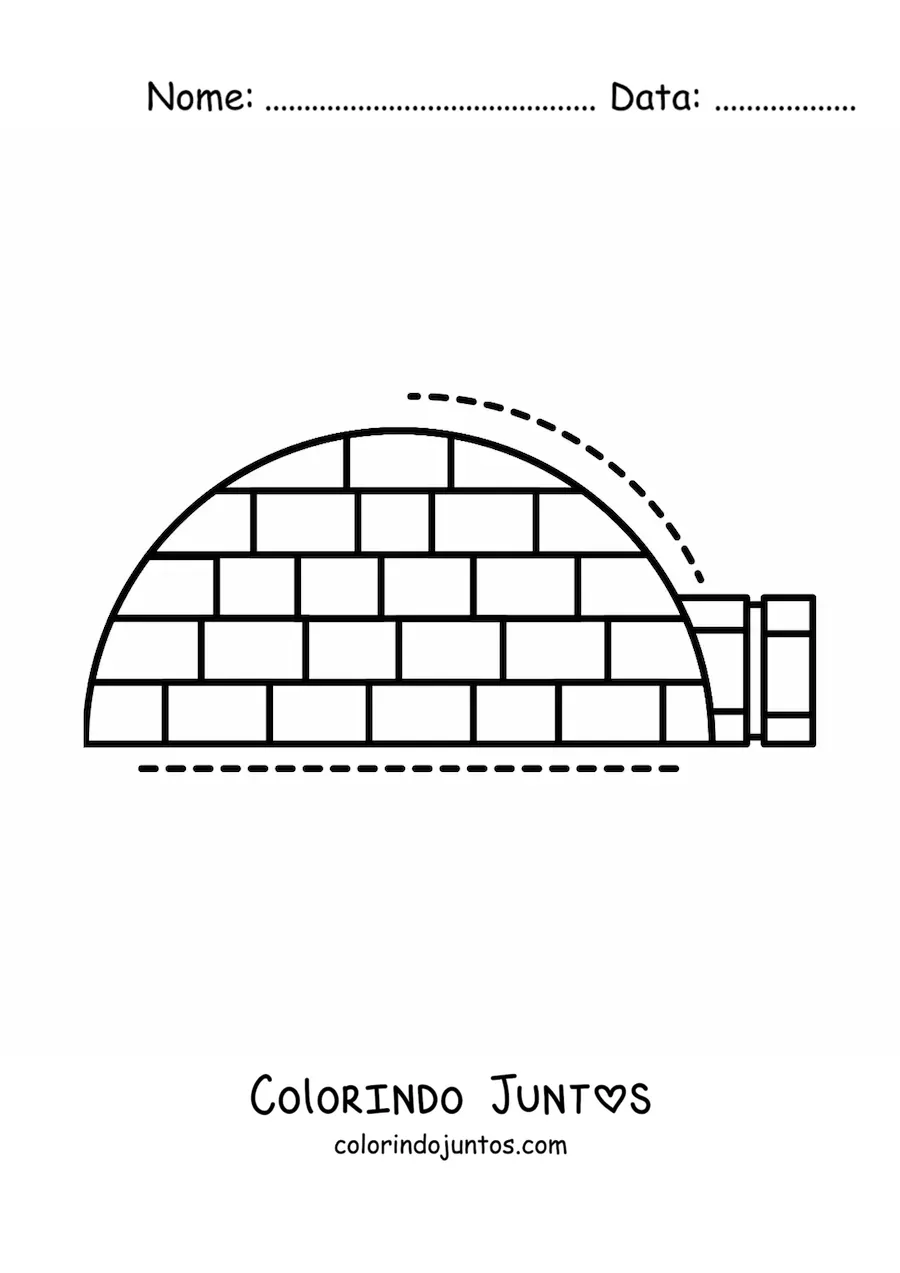 Desenho para colorir de um iglu visto de lado