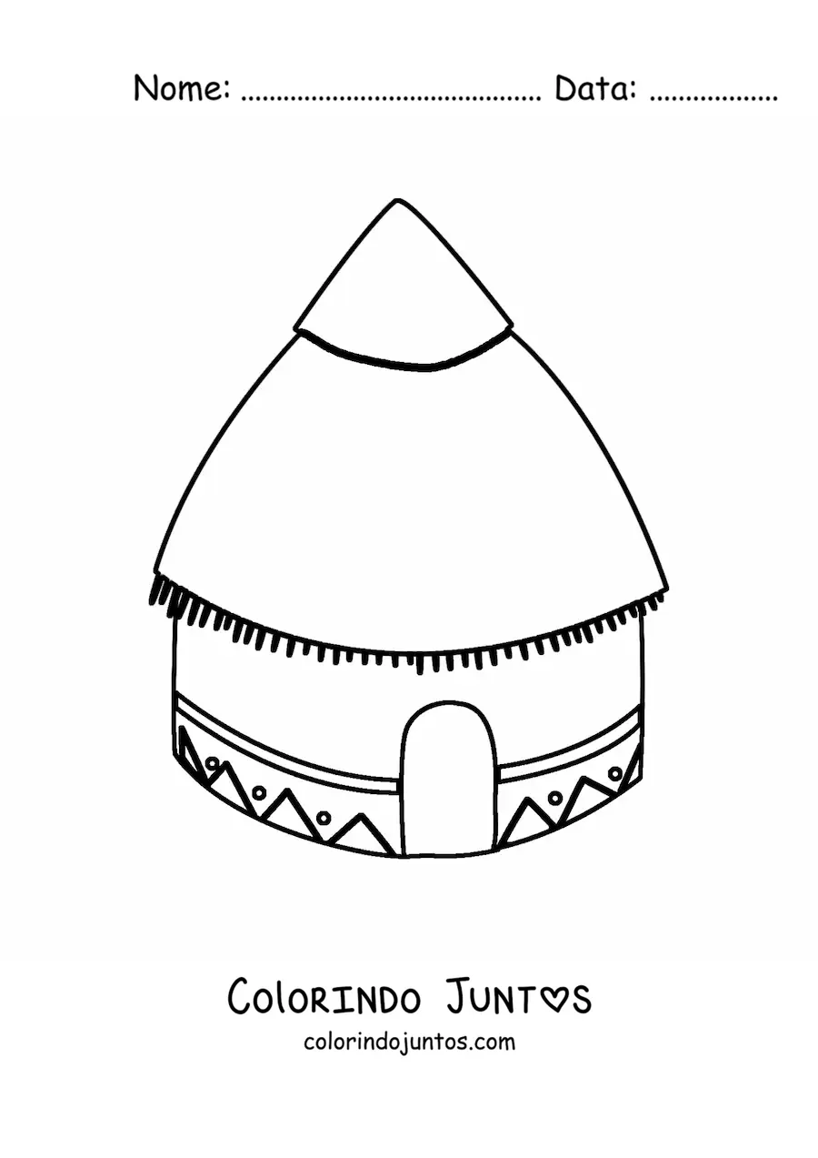 Desenho para colorir de uma choça indígena