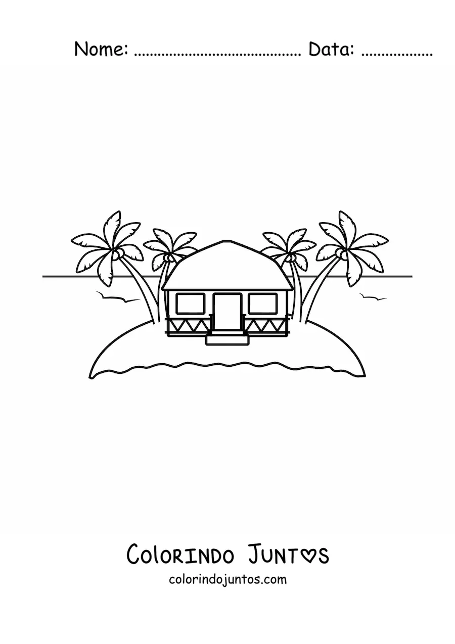 Desenho para colorir de uma choça em uma ilha