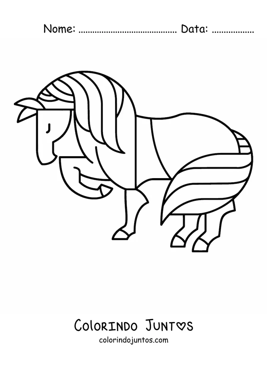 Desenho para colorir de um cavalo de perfil com os olhos fechados levantando uma pata