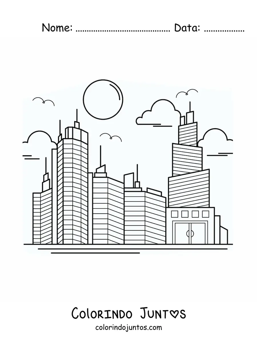Desenho para colorir de vários arranha-céus em uma cidade