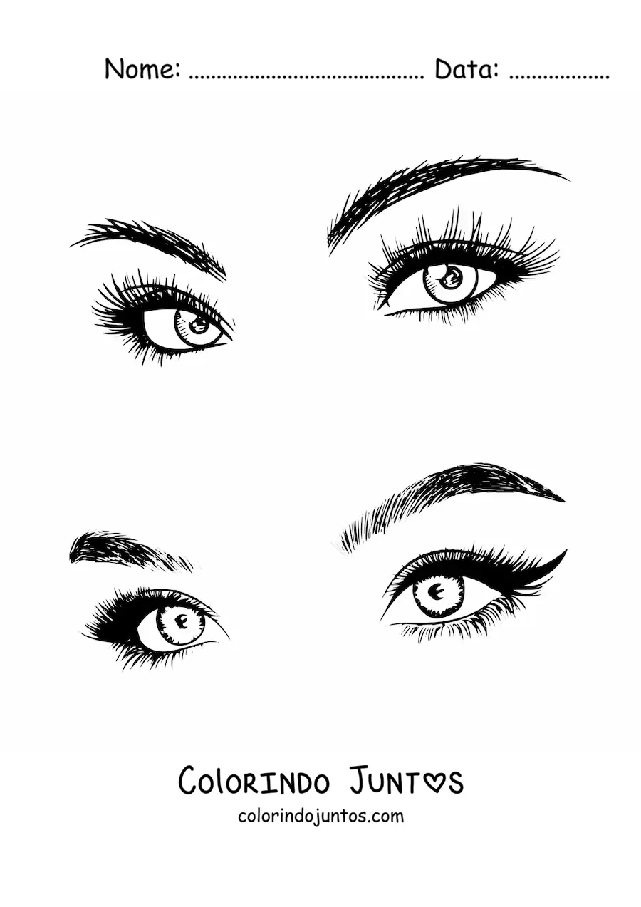 Desenho para colorir de 2 pares de olhos femininos bonitos