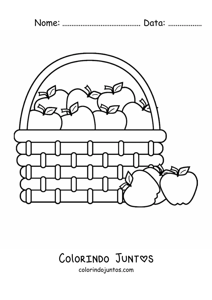 Desenho para colorir de uma cesta cheia de maçãs