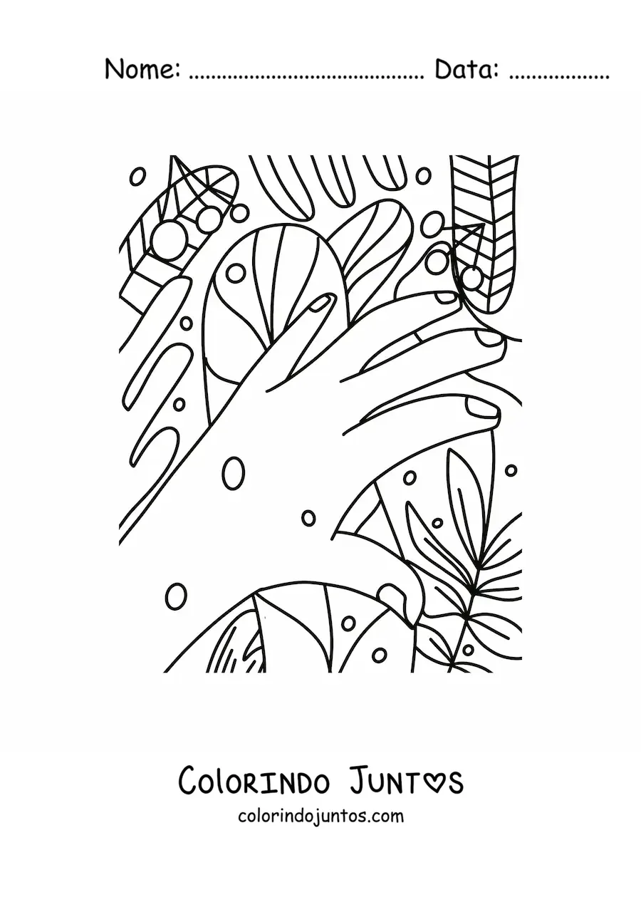 Desenho para colorir de mão bonita com plantas ao fundo