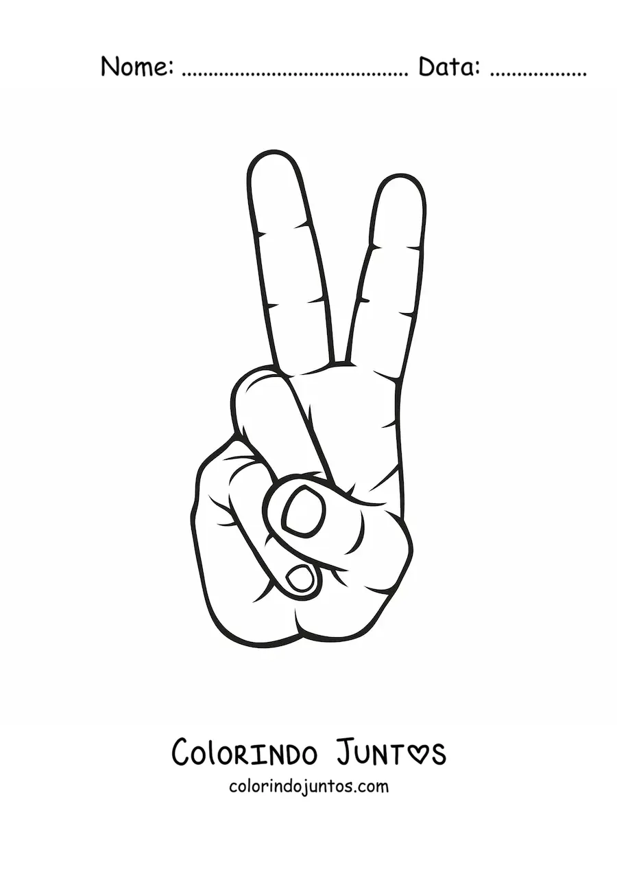 Desenho para colorir de uma mão fazendo o sinal da paz
