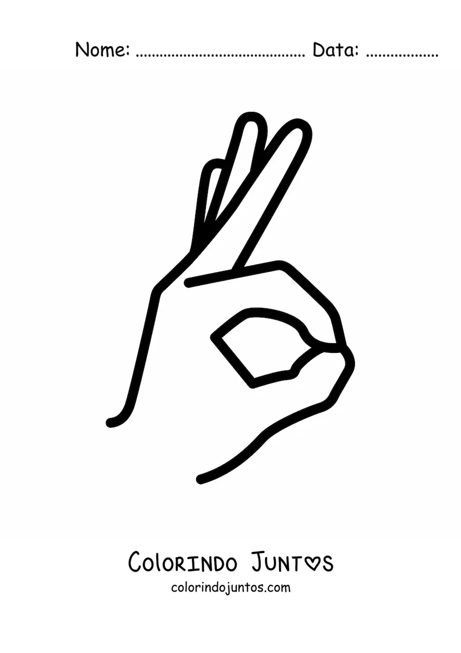 Desenho para colorir de uma mão fazendo o sinal de ok