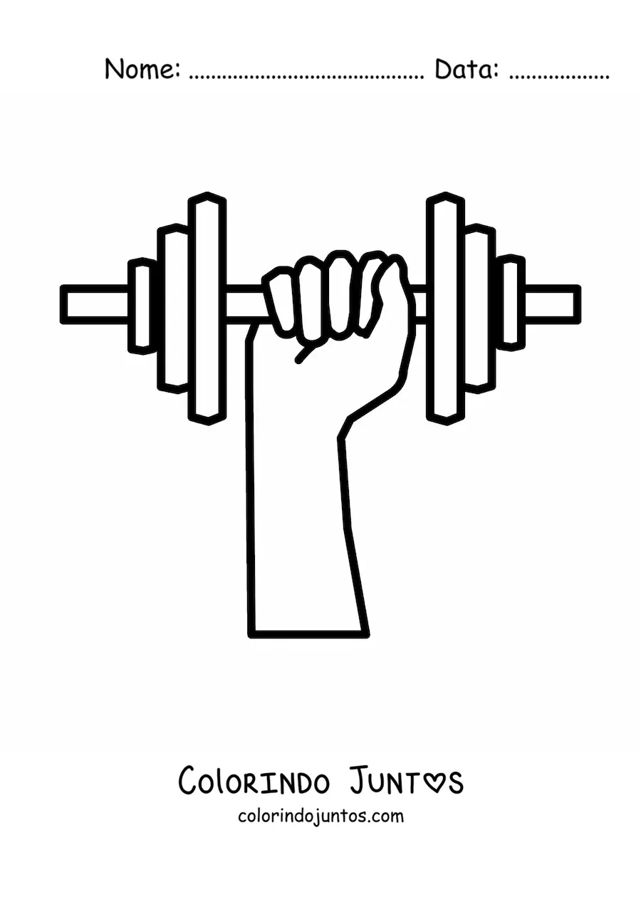 Desenho para colorir de uma mão levantando um halter