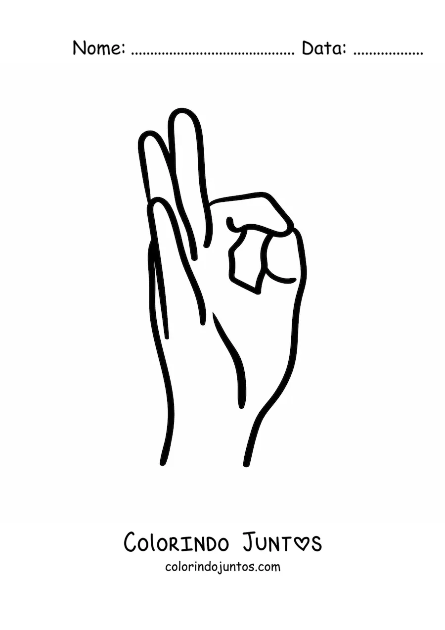 Desenho para colorir de mão fazendo o gesto de ok