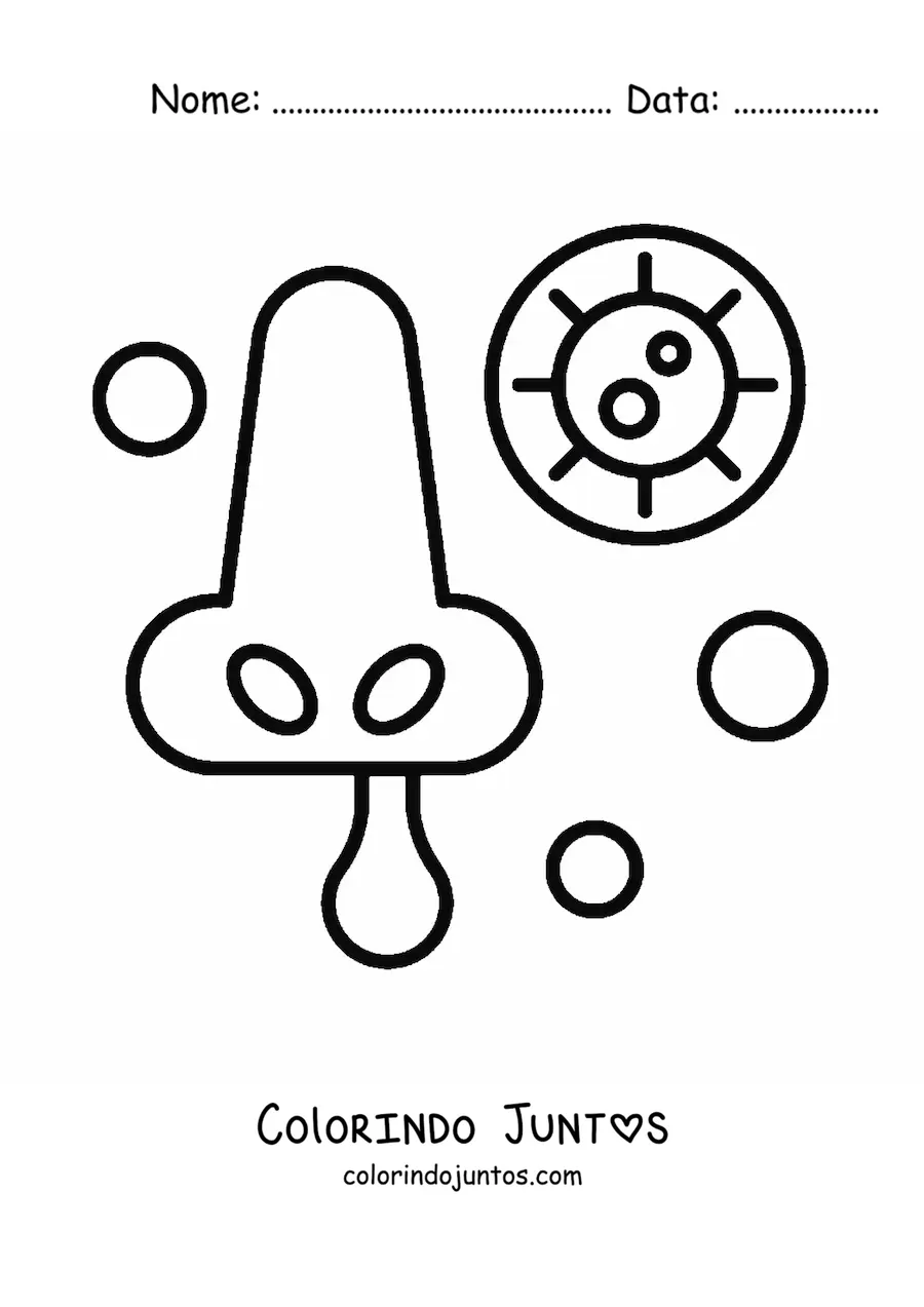 Desenho para colorir de um nariz e um vírus animado