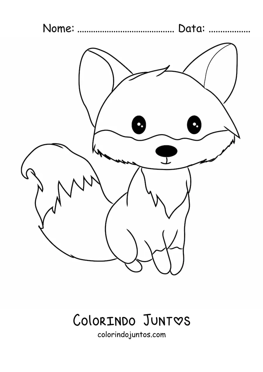 Desenho para colorir de uma raposa animada kawaii sentada