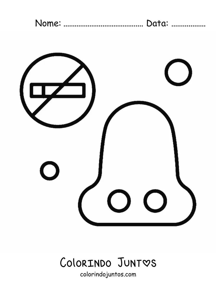Desenho para colorir de um nariz e um sinal de proibido fumar