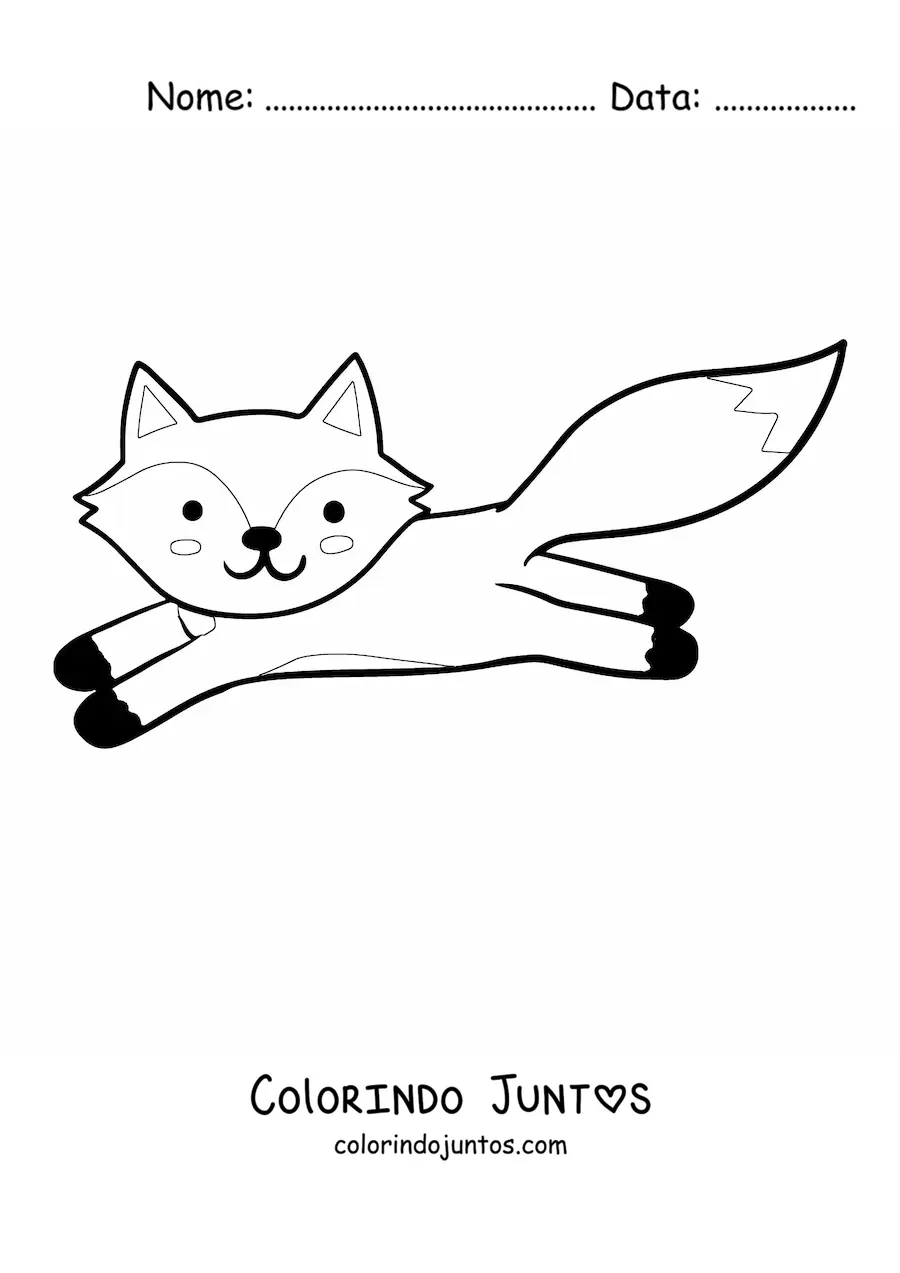 Desenho para colorir de uma raposa kawaii sorridente pulando