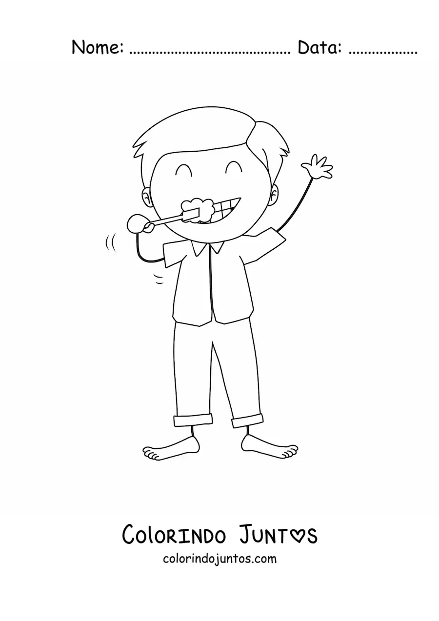 Desenho para colorir de um menino escovando os dentes