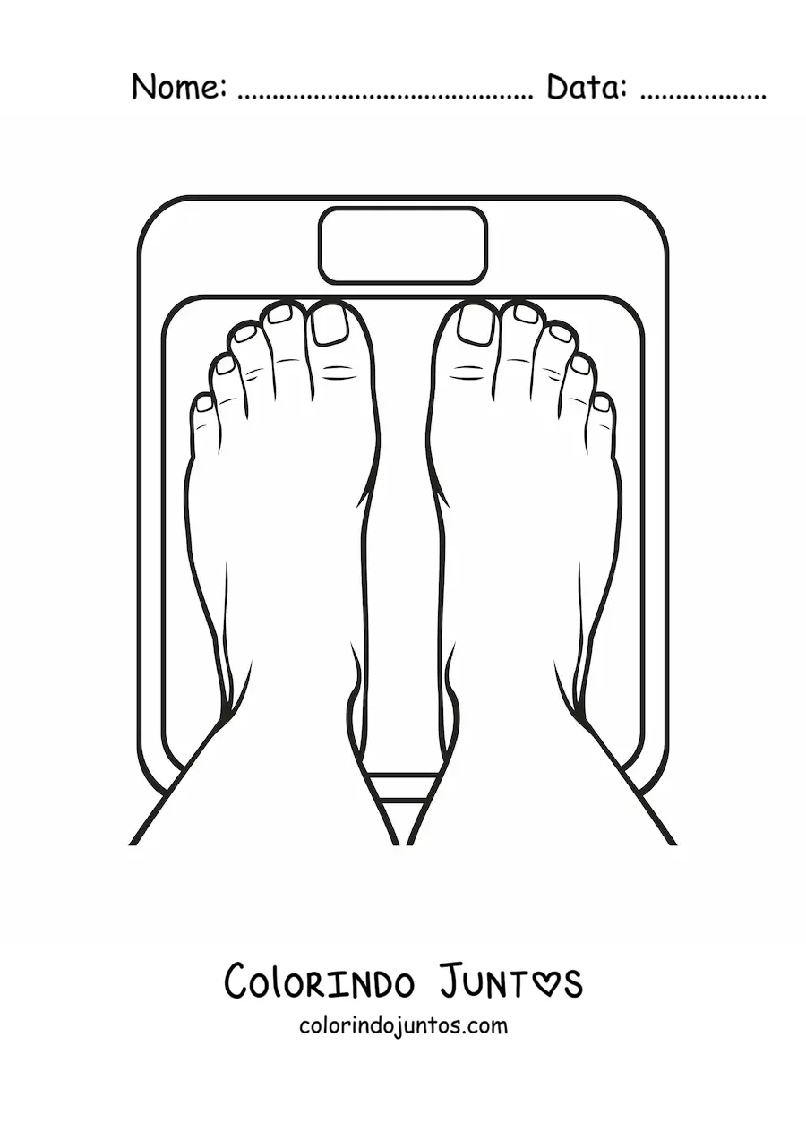 Desenho para colorir de uns pés em cima de uma balança