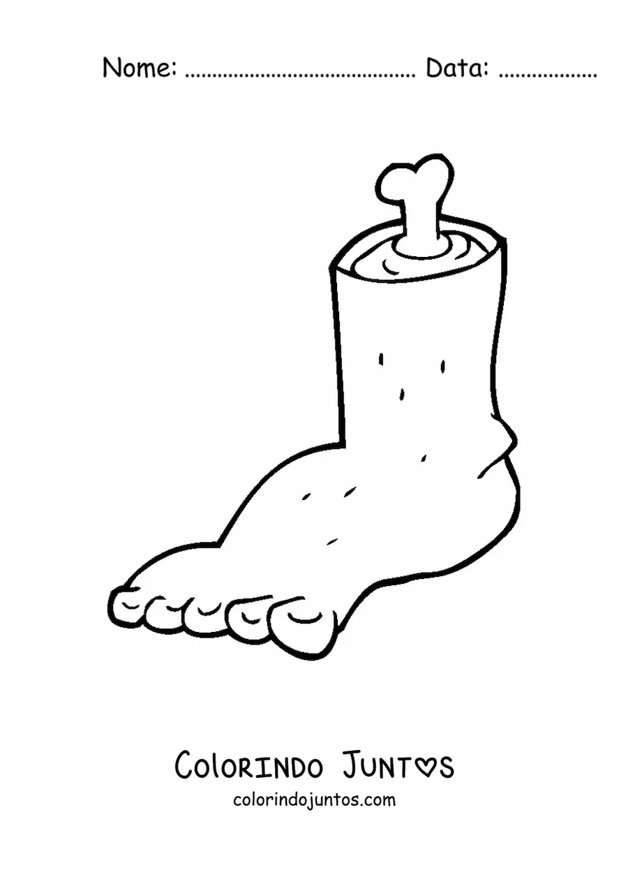Desenho para colorir de pé amputado animado com um osso saliente