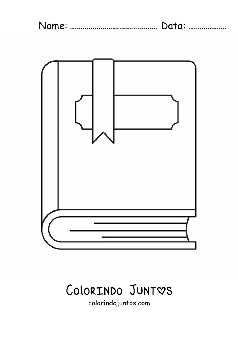 Desenho para colorir de um livro fechado com marcador de páginas