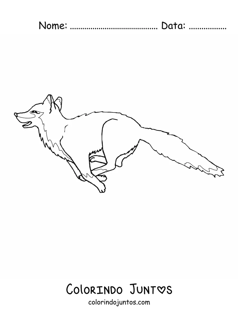 Desenho para colorir de uma raposa selvagem pulando com a boca aberta