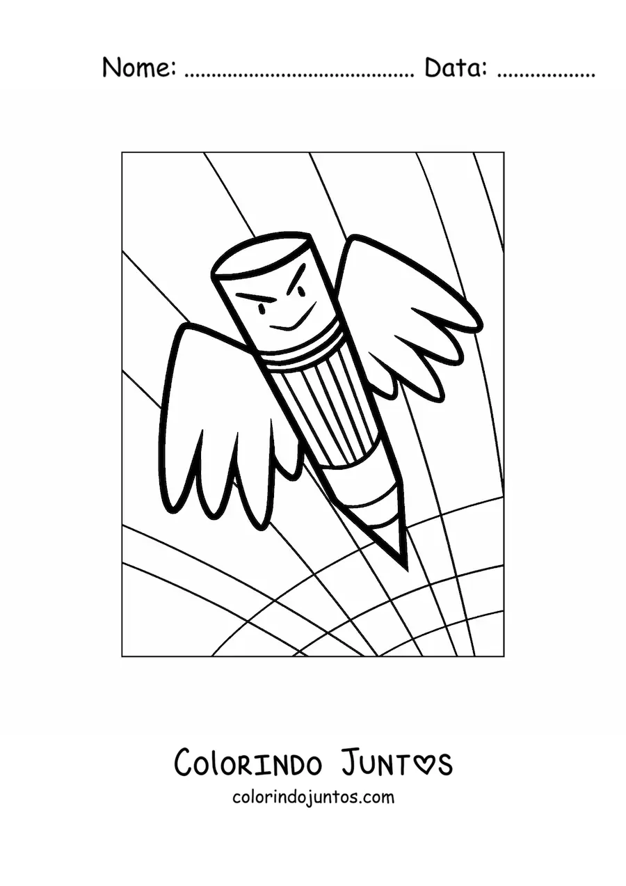 Desenho para colorir de um lápis animado com asas