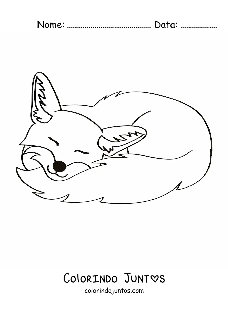 Desenho para colorir de uma raposa dormindo sorridente