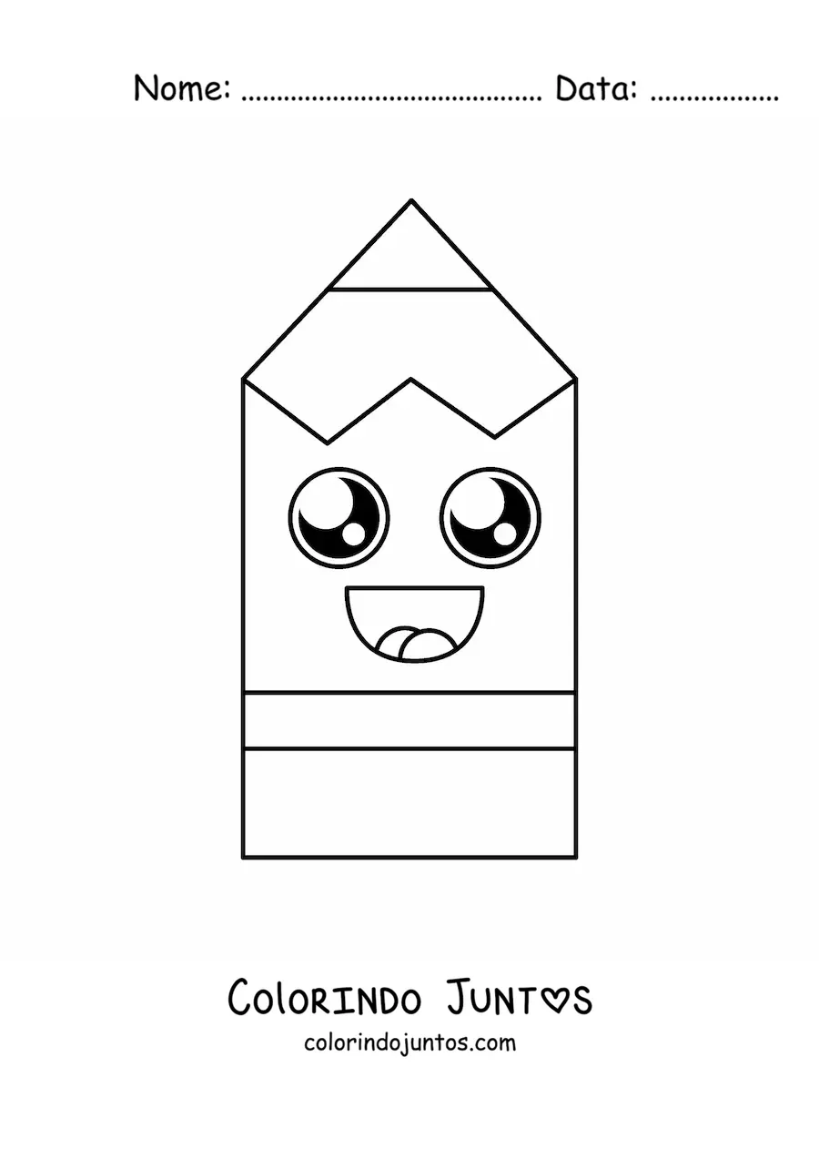 Desenho para colorir de um lápis kawaii sorridente