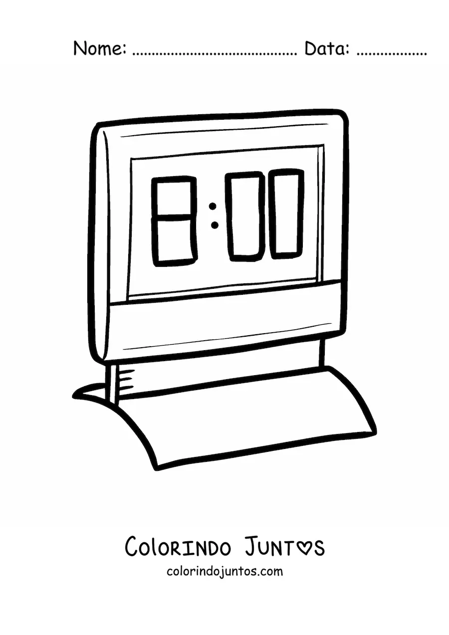Desenho para colorir de um relógio digital marcando a hora
