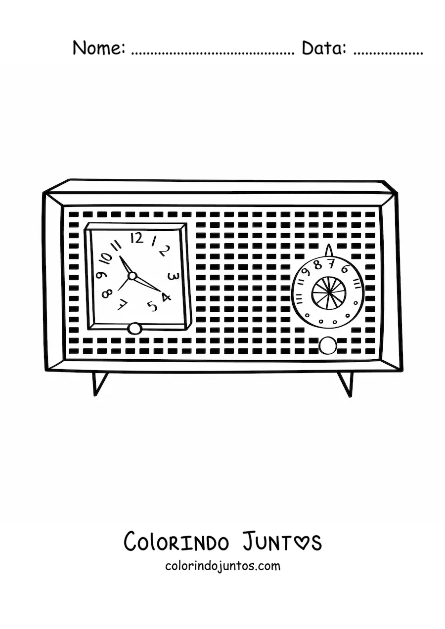 Desenho para colorir de um rádio relógio antigo