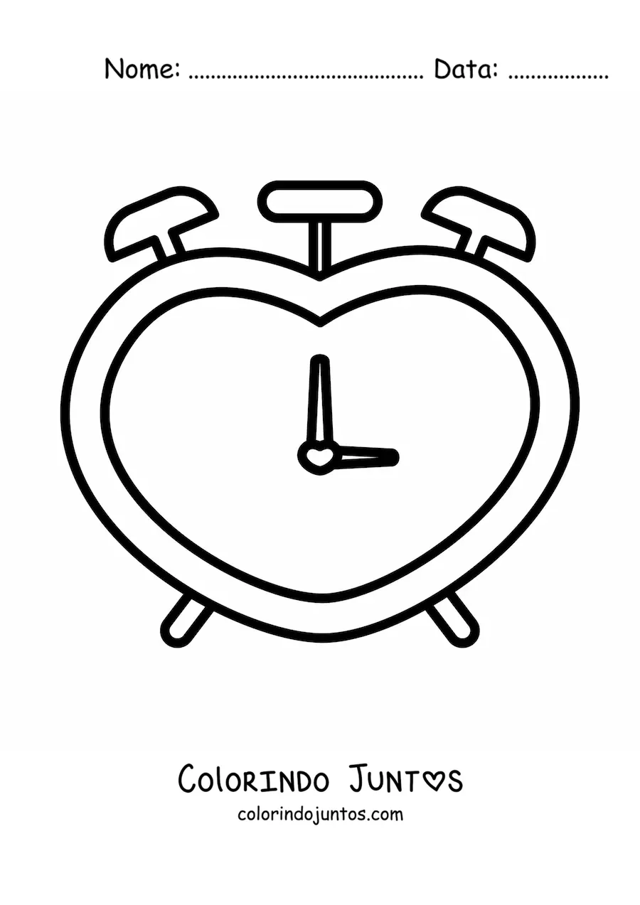 Desenho para colorir de um despertador em forma de coração