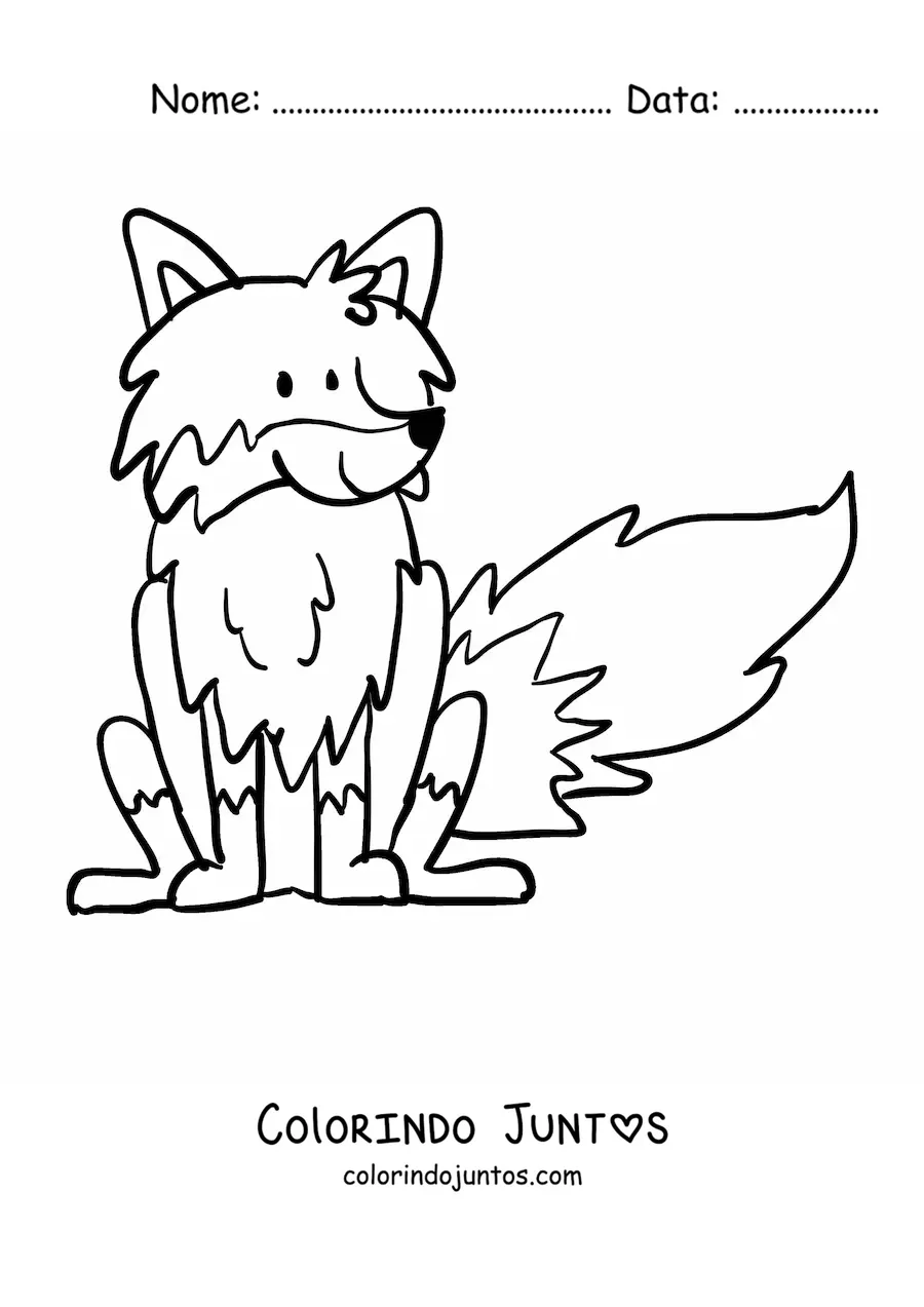 Desenho para colorir de uma raposa animada sentada sorridente