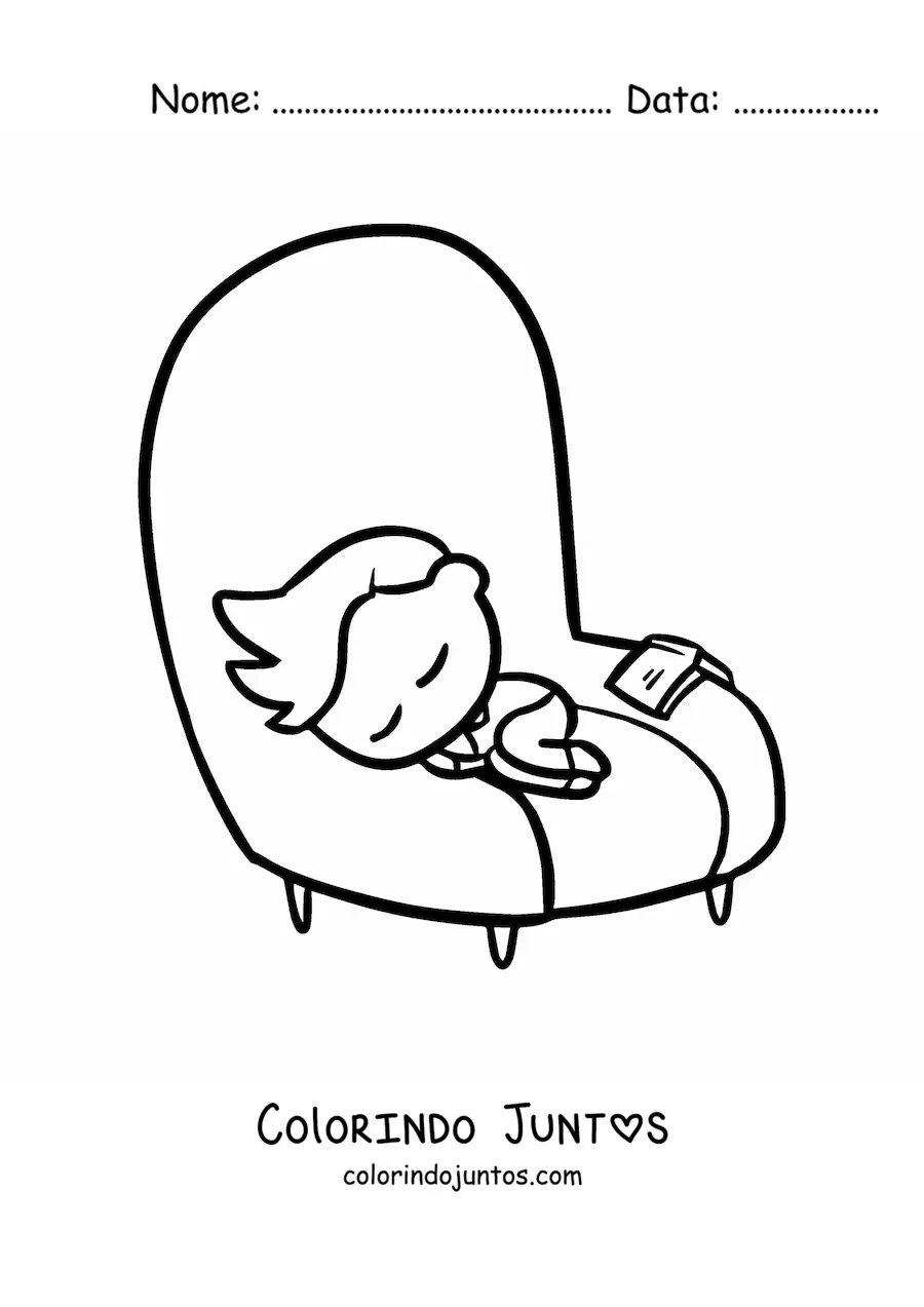Desenho para colorir de um menino dormindo em uma poltrona