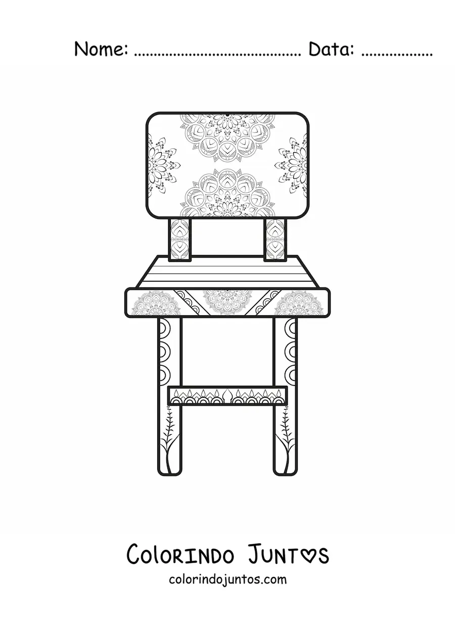Desenho para colorir de uma cadeira bonita com estampa de mandala
