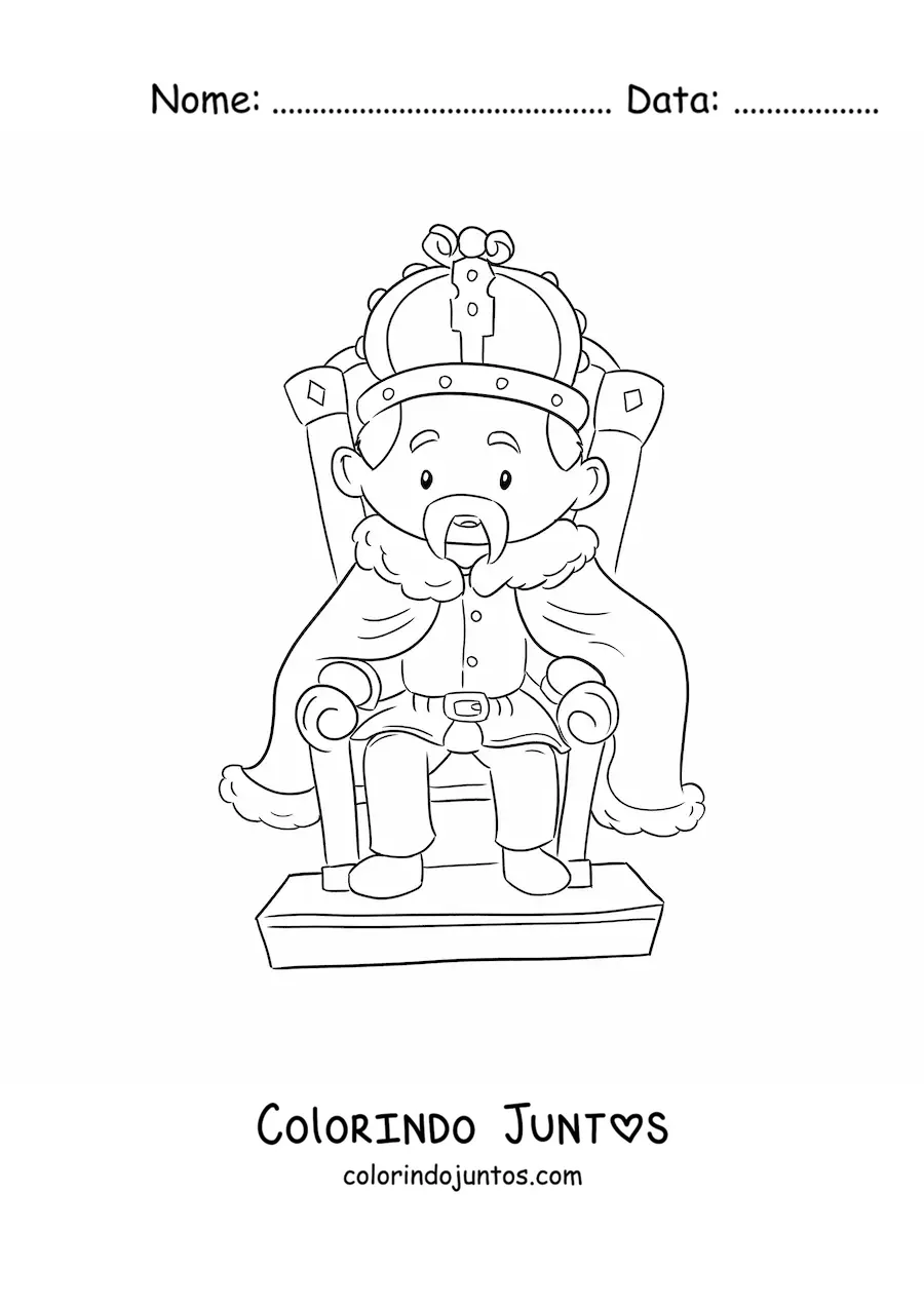 Desenho para colorir de um rei kawaii sentado em um trono