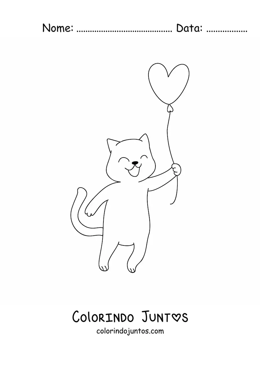 Desenho para colorir de um gato animado com um balão de coração