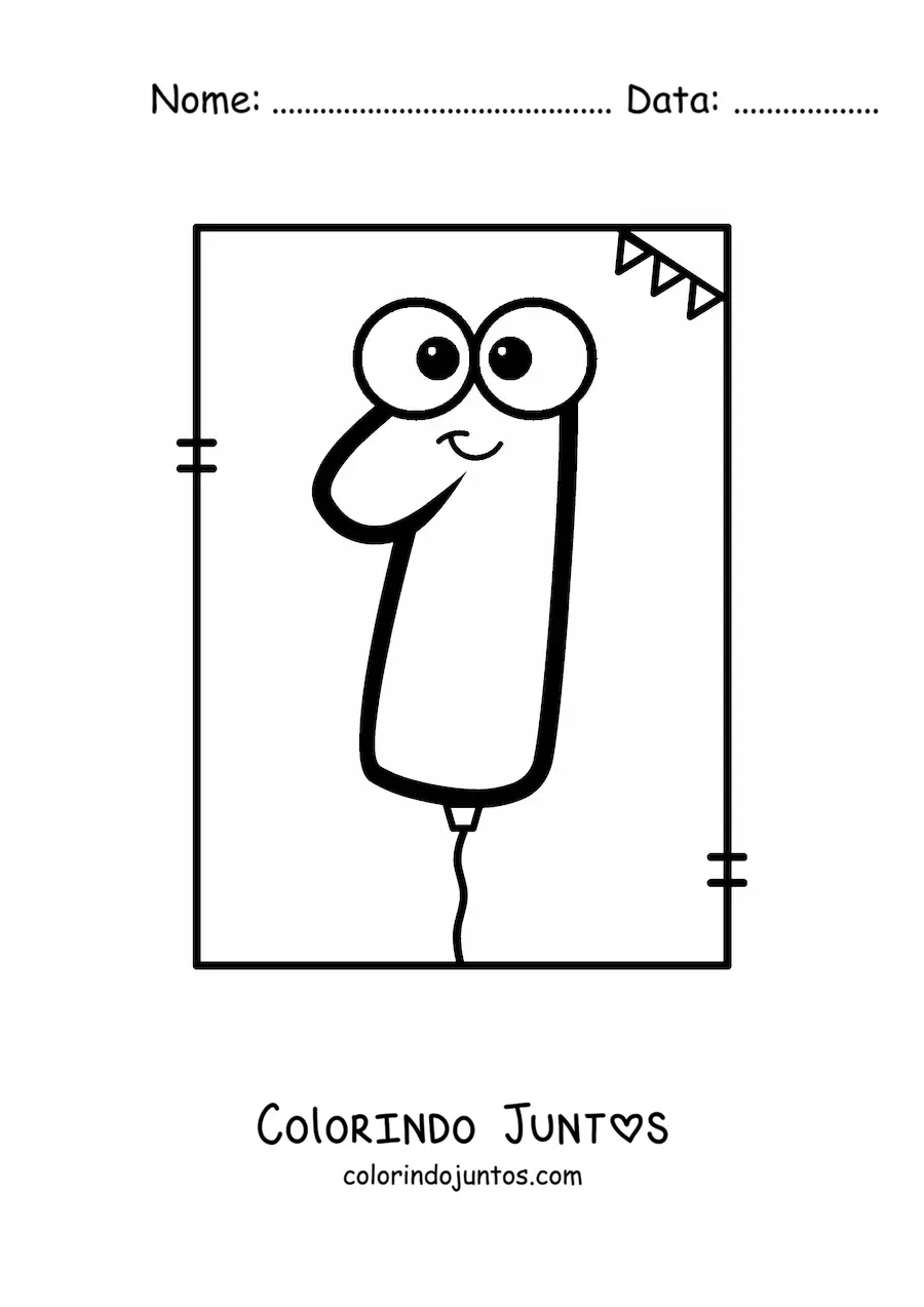 Desenho para colorir de um balão em formato do número 1