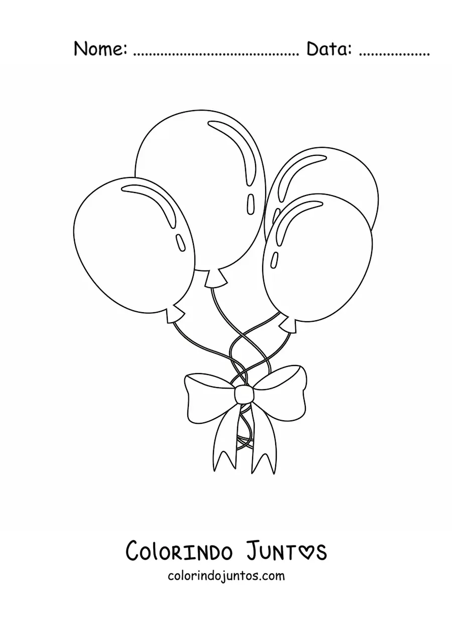 Desenho para colorir de quatro balões presos com um laço