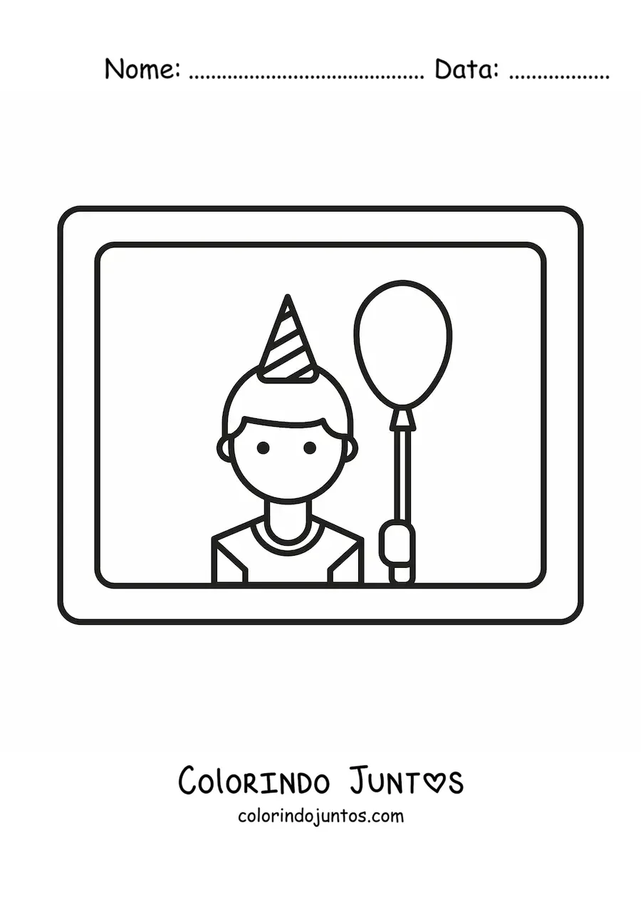 Desenho para colorir de um menino com um balão de aniversário