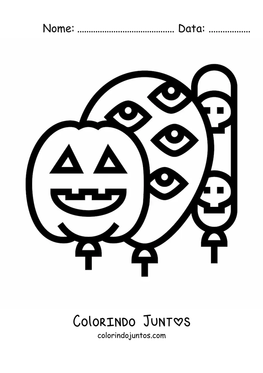 Desenho para colorir de três balões de Halloween