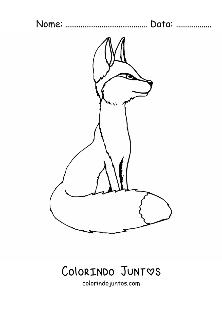 Desenho para colorir de uma raposa sentada de perfil estilo anime